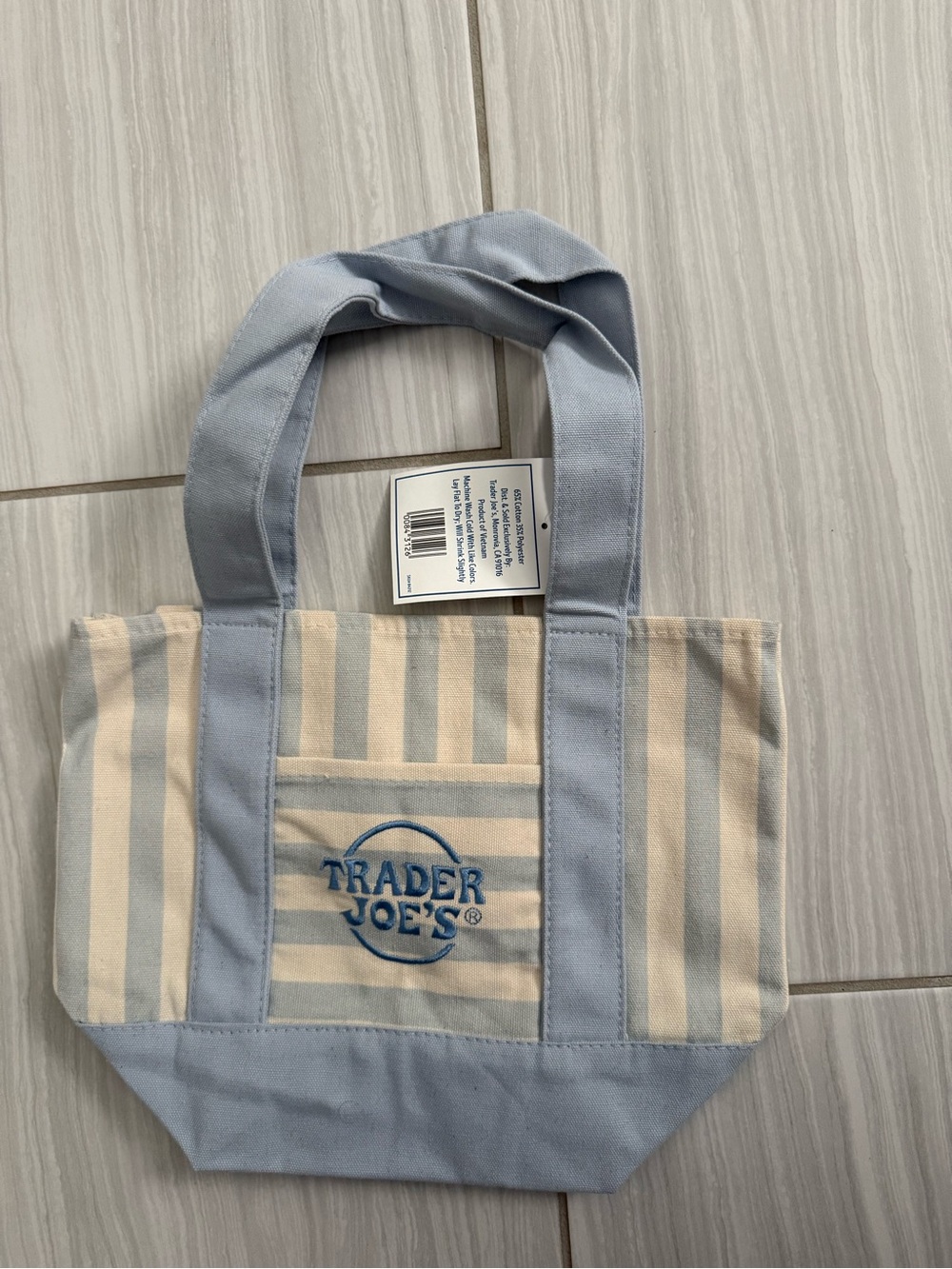 Authentic Trader Joe's Blue & Cream Striped Canvas Tote Bag